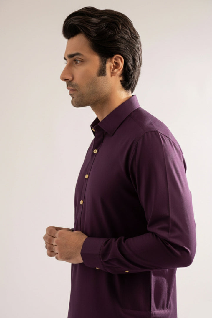 Edge Republic Mens RTW Shalwar Kameez Wash N wear Purple Premium  - Festive Collection