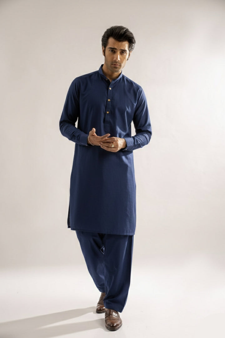 Edge Republic Mens RTW Shalwar Kameez Wash N wear Blue Premium  - Festive Collection