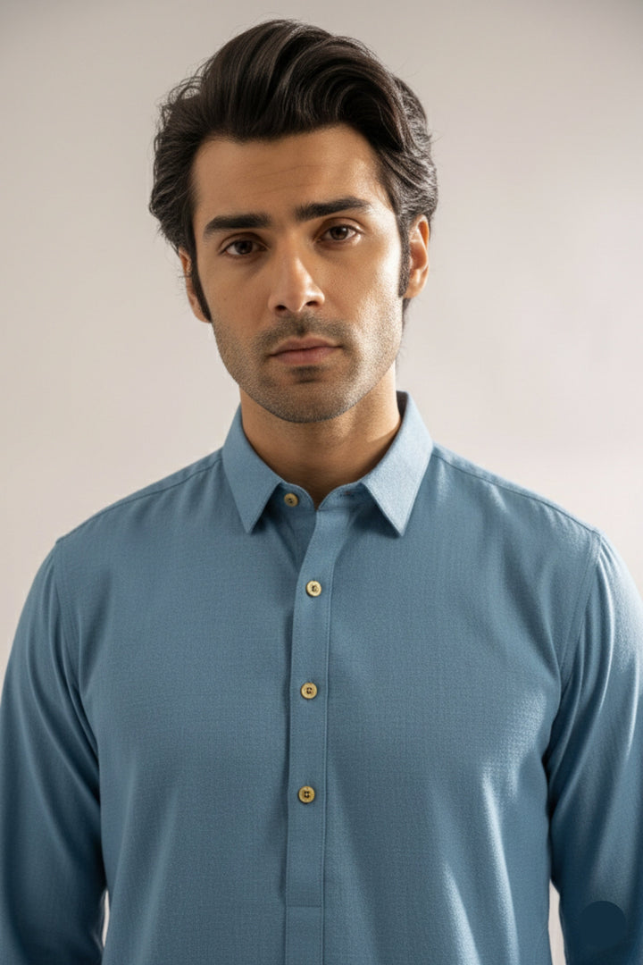 Edge Republic Mens RTW Shalwar Kameez Wash N wear Ice Blue Premium  - Festive Collection