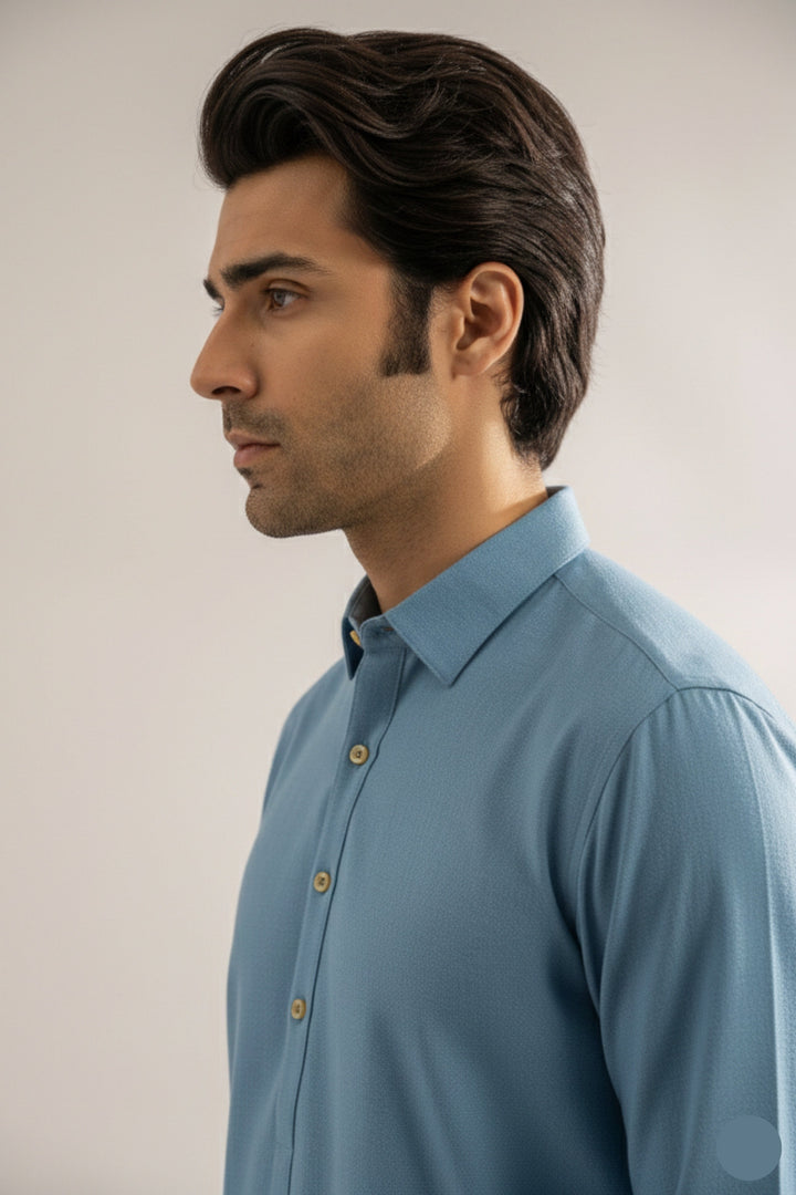 Edge Republic Mens RTW Shalwar Kameez Wash N wear Ice Blue Premium  - Festive Collection