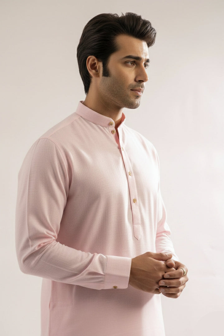 Edge Republic Mens RTW Shalwar Kameez Wash N wear Baby Pink Premium  - Festive Collection
