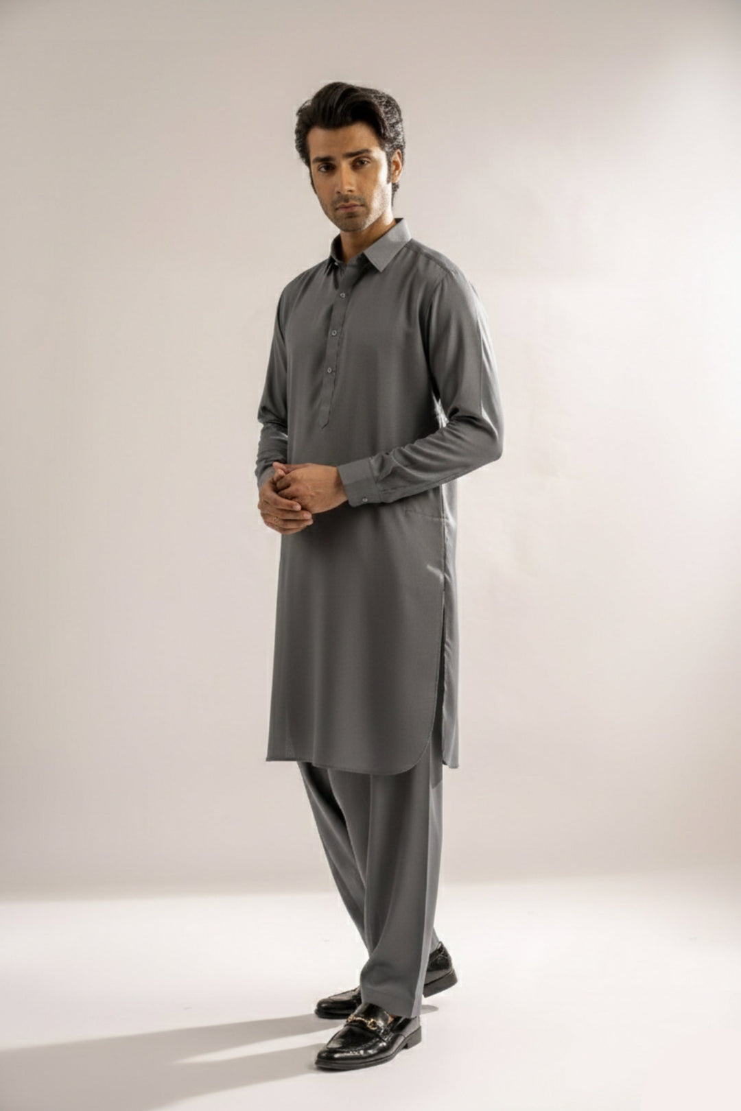 Edge Republic Mens RTW Shalwar Kameez Wash N wear Charcoal Grey Premium  - Festive Collection