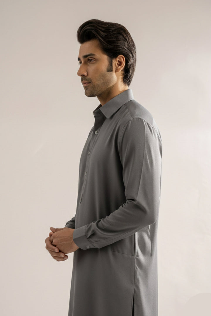 Edge Republic Mens RTW Shalwar Kameez Wash N wear Charcoal Grey Premium  - Festive Collection