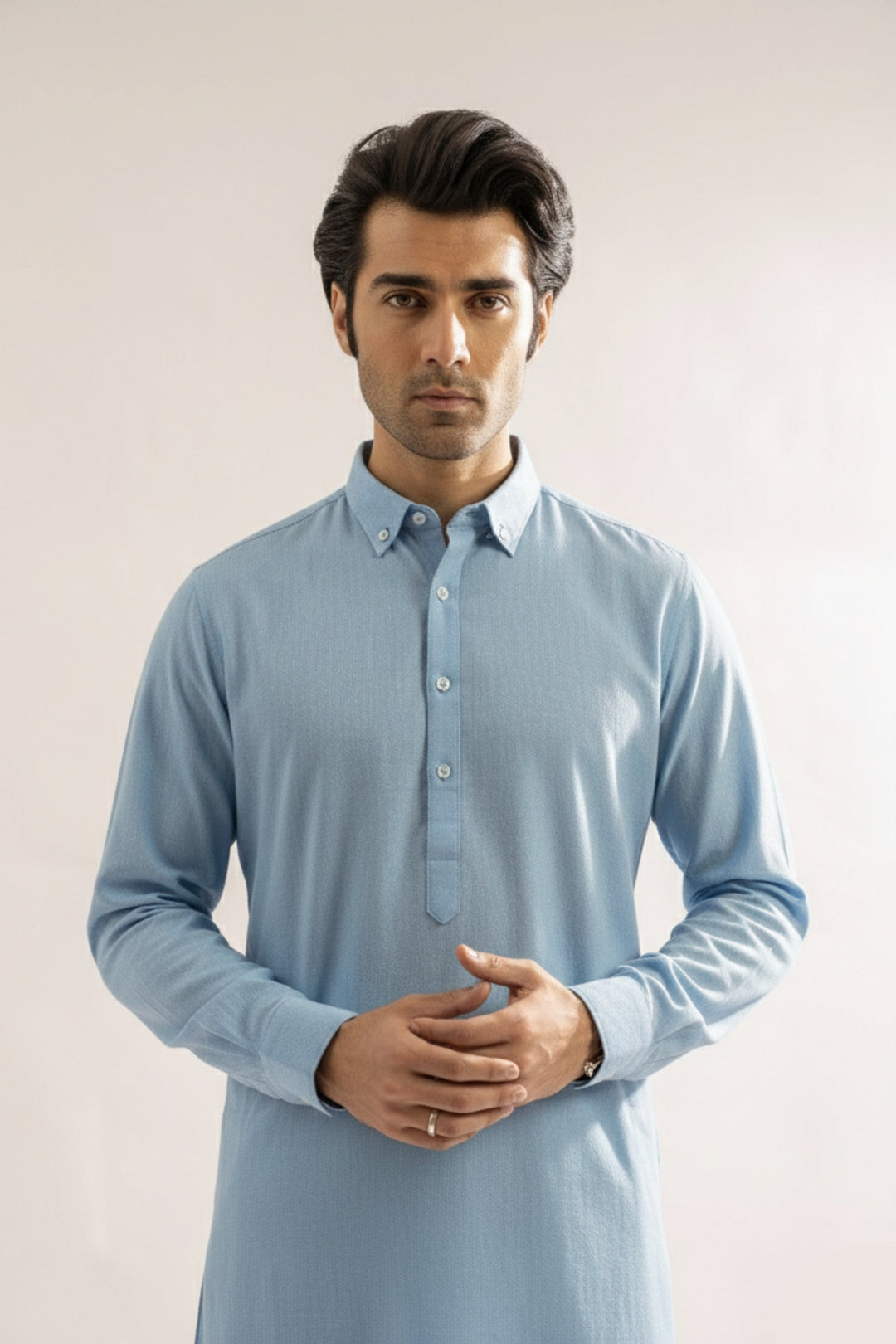 Edge Republic Mens RTW Shalwar Kameez Wash N wear Sky Blue Premium  - Festive Collection