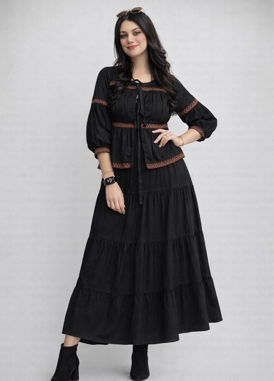 Urban Cut RTW Embroidered Cotton 1 Piece Black Shirt Casual Collection