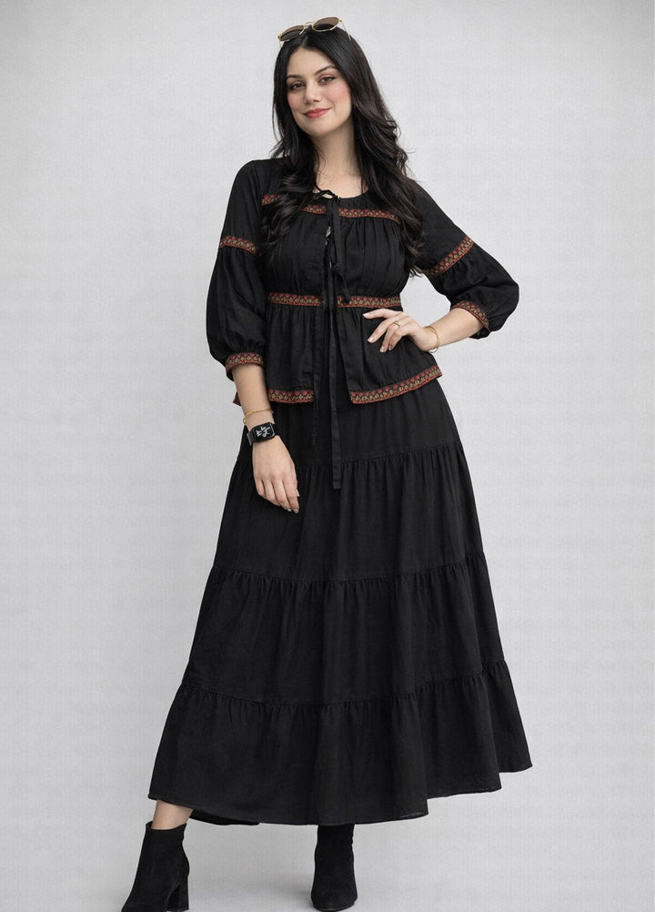 Urban Cut RTW Embroidered Cotton 1 Piece Black Shirt Casual Collection