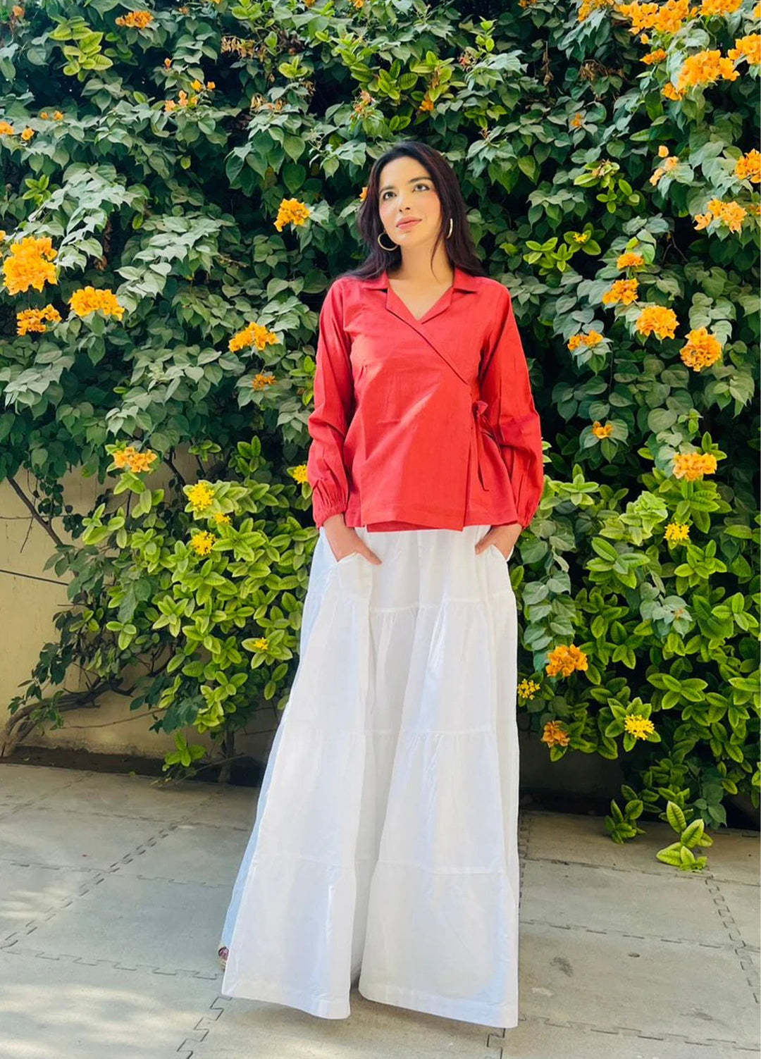 Urban Cut RTW Solids Cotton 1 Piece Red Wrap Shirt Casual Collection