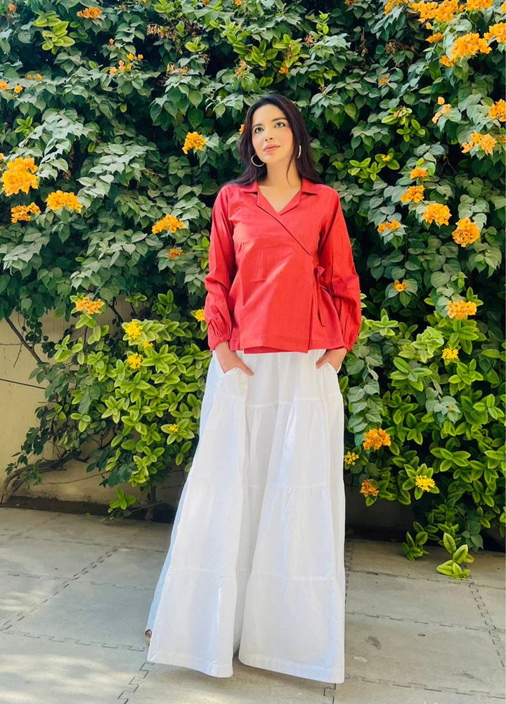 Urban Cut RTW Solids Cotton 1 Piece Red Wrap Shirt Casual Collection