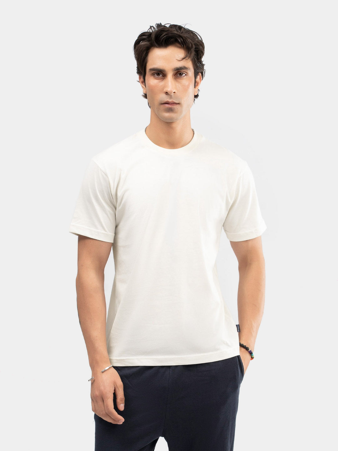 Brumano Mens T-Shirt RTW Solids Cotton Vanilla Regular Crew Neck Casual Collection