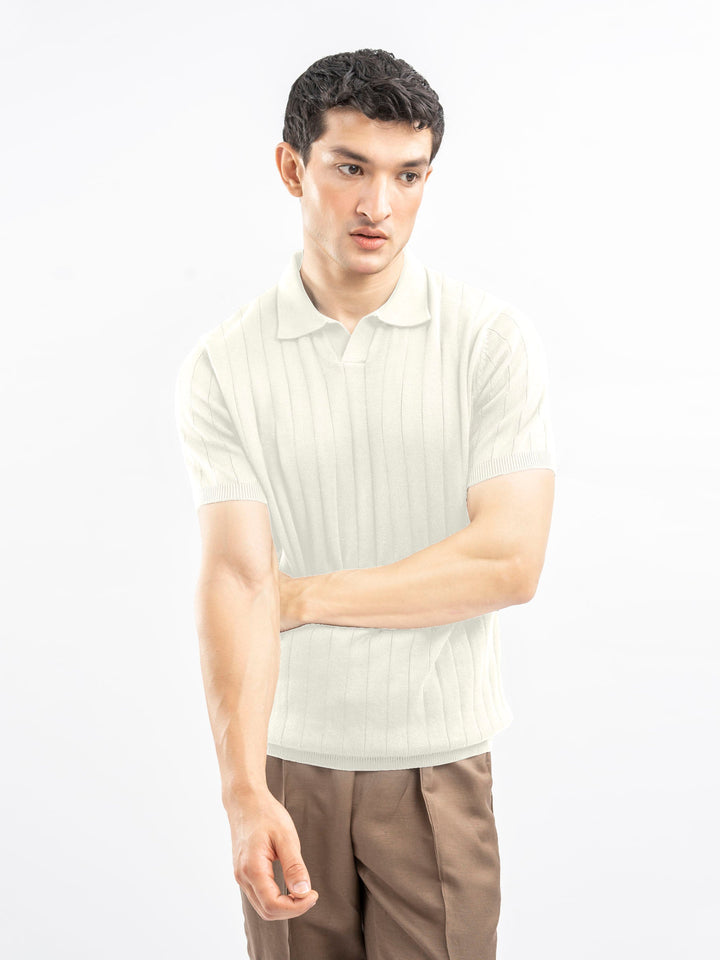 Brumano  Solids Cotton Polo Vanilla Drop Needle Flat Knit Polo