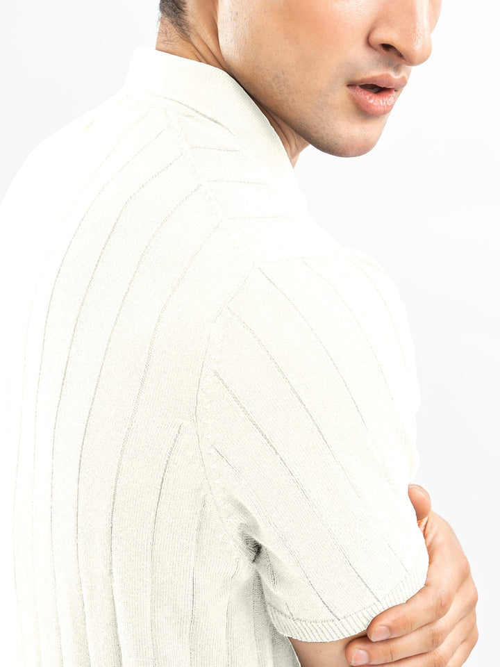 Brumano  Solids Cotton Polo Vanilla Drop Needle Flat Knit Polo