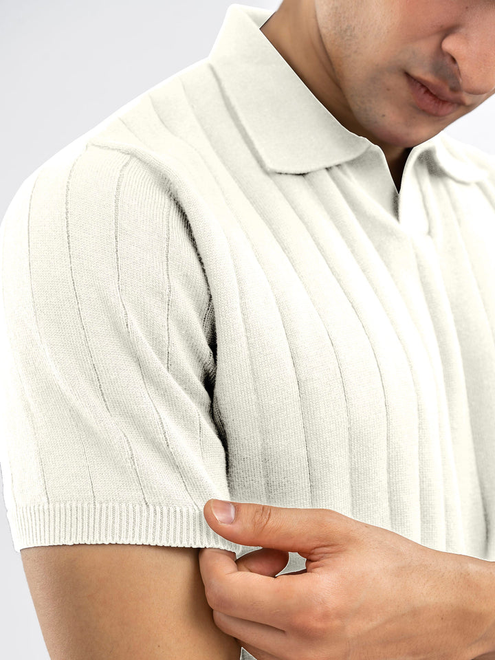 Brumano  Solids Cotton Polo Vanilla Drop Needle Flat Knit Polo