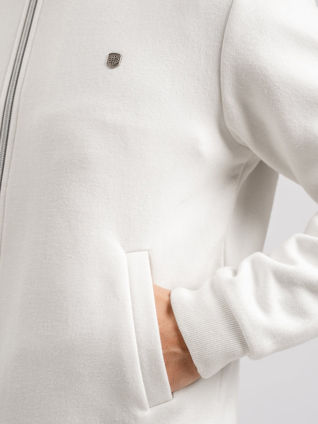 Brumano Pret Solids Polyester 1 Piece Vanilla Knitted Bomber Jacket