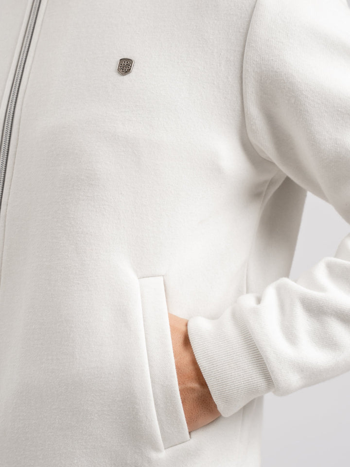 Brumano Pret Solids Polyester 1 Piece Vanilla Knitted Bomber Jacket