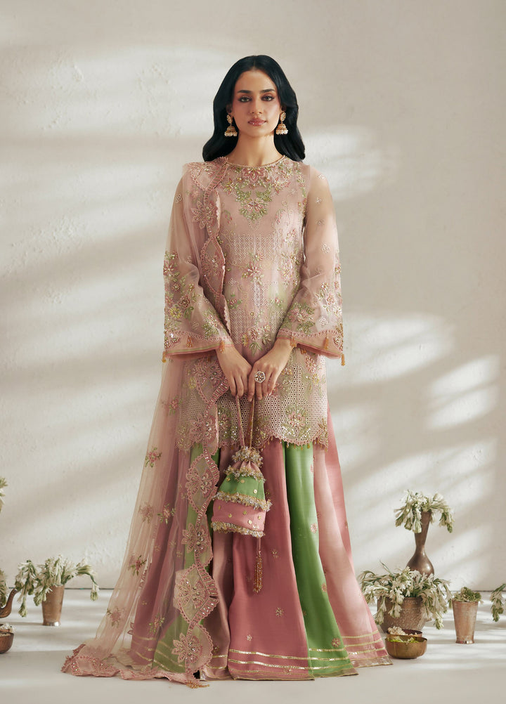 Vera Unstitched Embroidered Organza 3 Piece Suit VR26UWF Blush Pink - Wedding Collection