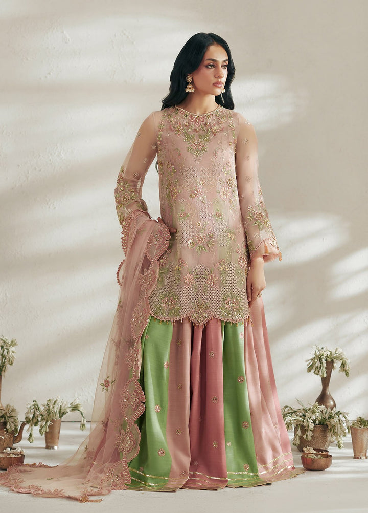 Vera Unstitched Embroidered Organza 3 Piece Suit VR26UWF Blush Pink - Wedding Collection