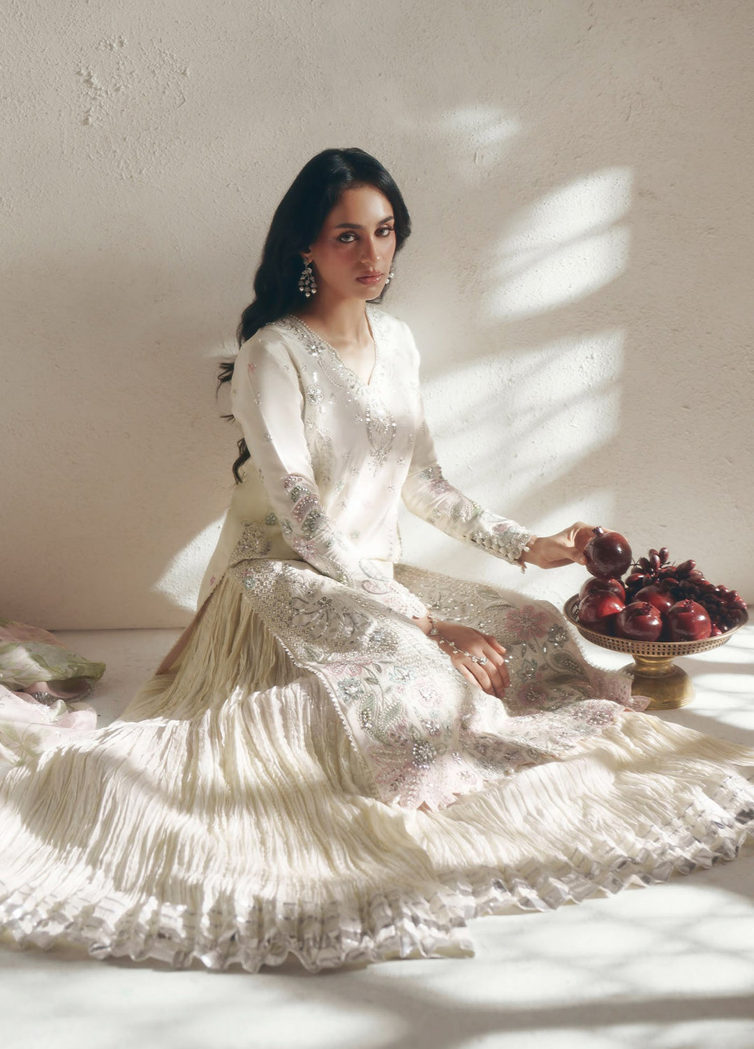 Vera Unstitched Embroidered Silk 3 Piece Suit VR26UWF Chand Ivory - Wedding Collection