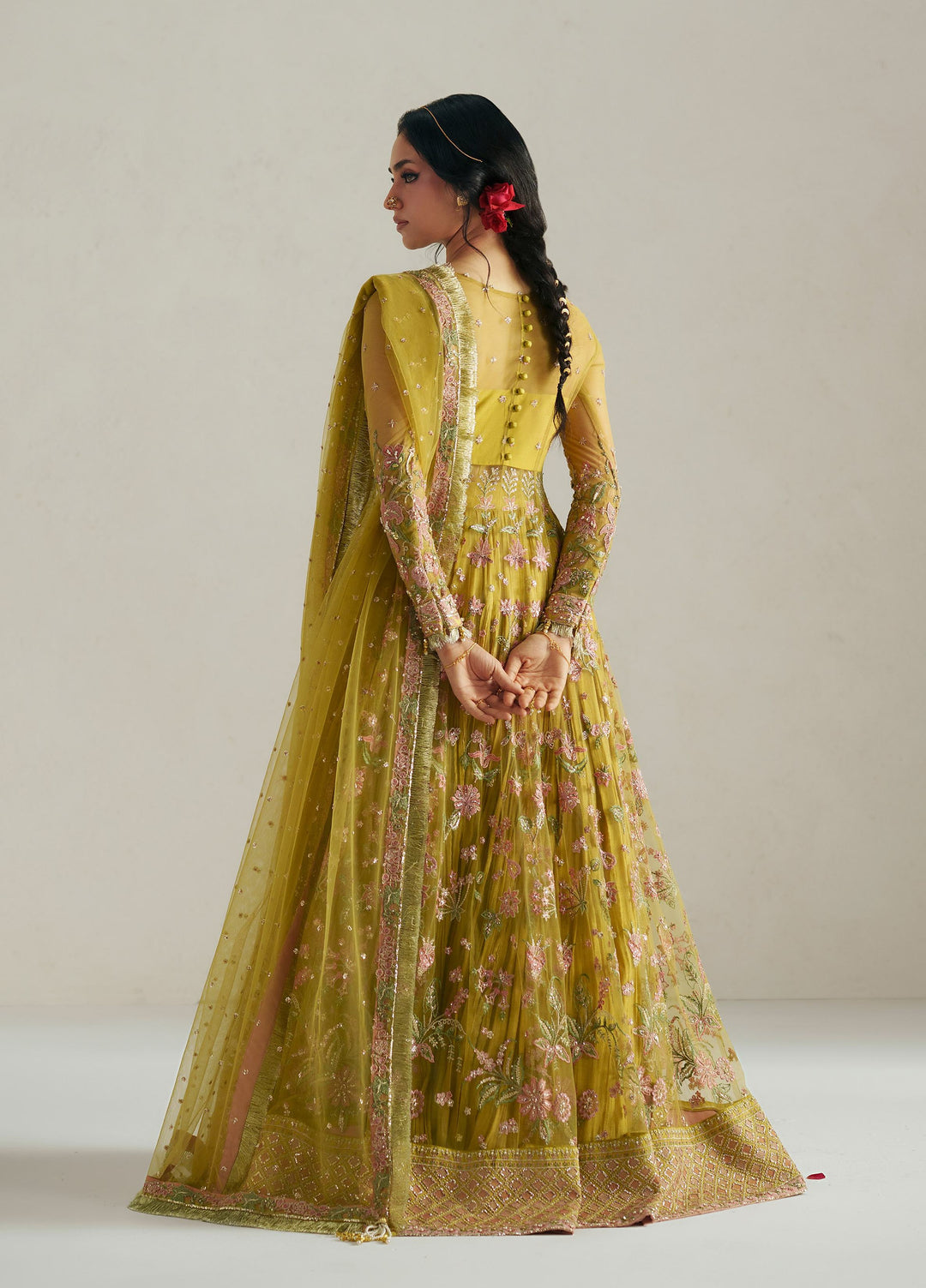 Vera Unstitched Embroidered Net 4 Piece Suit VR26UWF Marigold Mustard - Wedding Collection