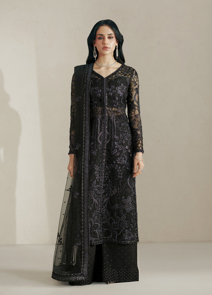Vera Unstitched Embroidered Organza 3 Piece Suit VR26UWF Muse Black - Wedding Collection