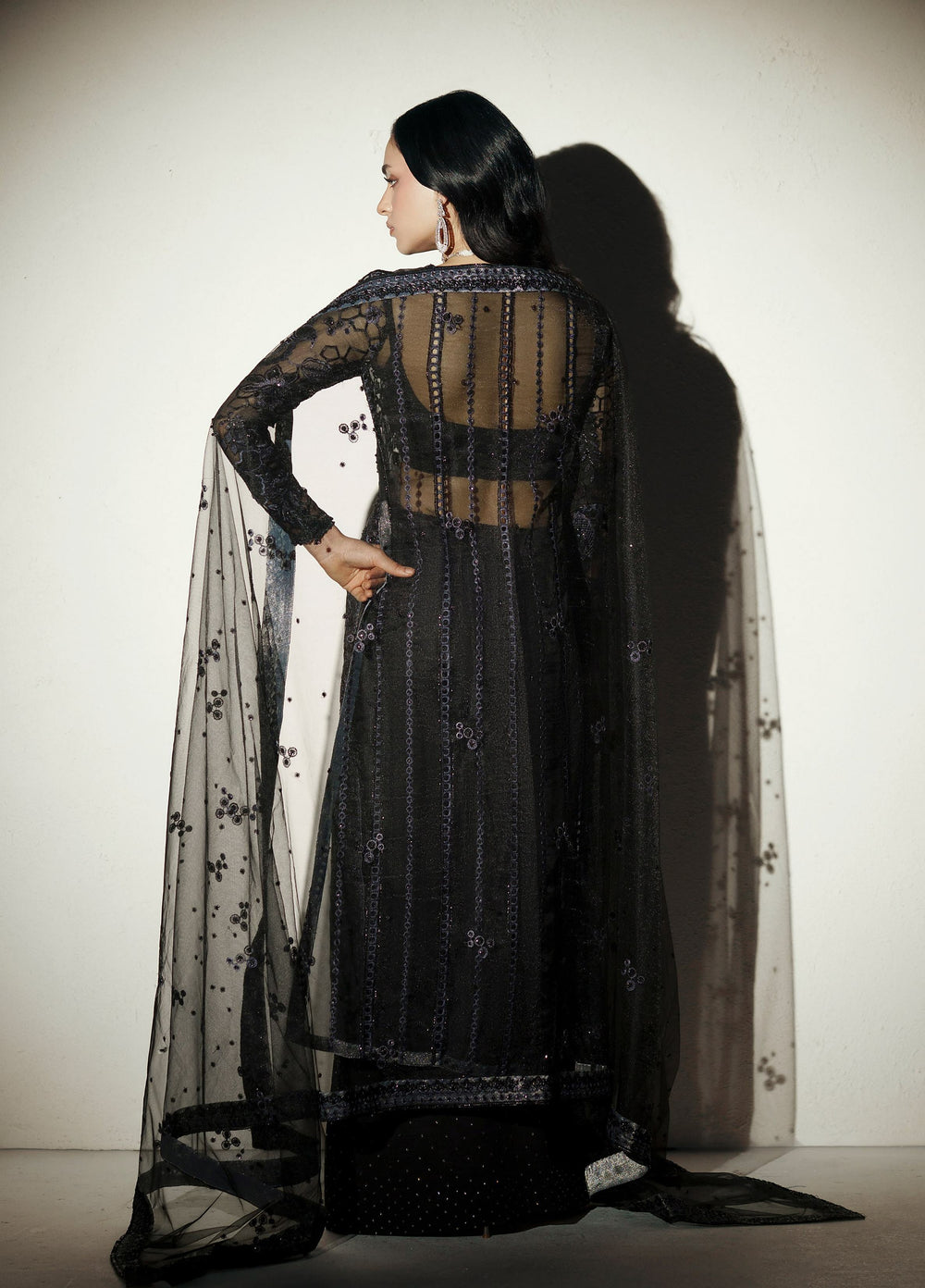 Vera Unstitched Embroidered Organza 3 Piece Suit VR26UWF Muse Black - Wedding Collection