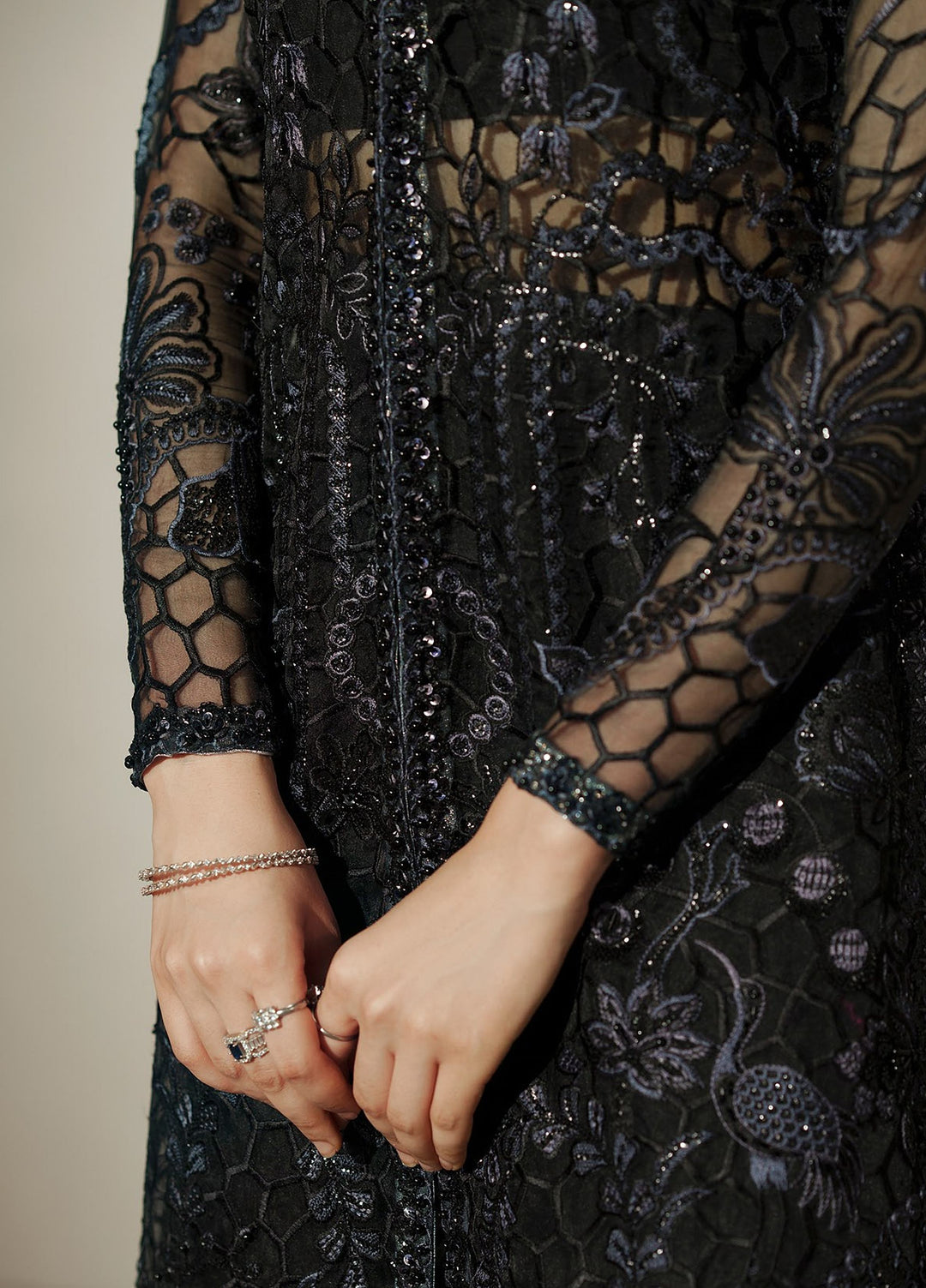 Vera Unstitched Embroidered Organza 3 Piece Suit VR26UWF Muse Black - Wedding Collection