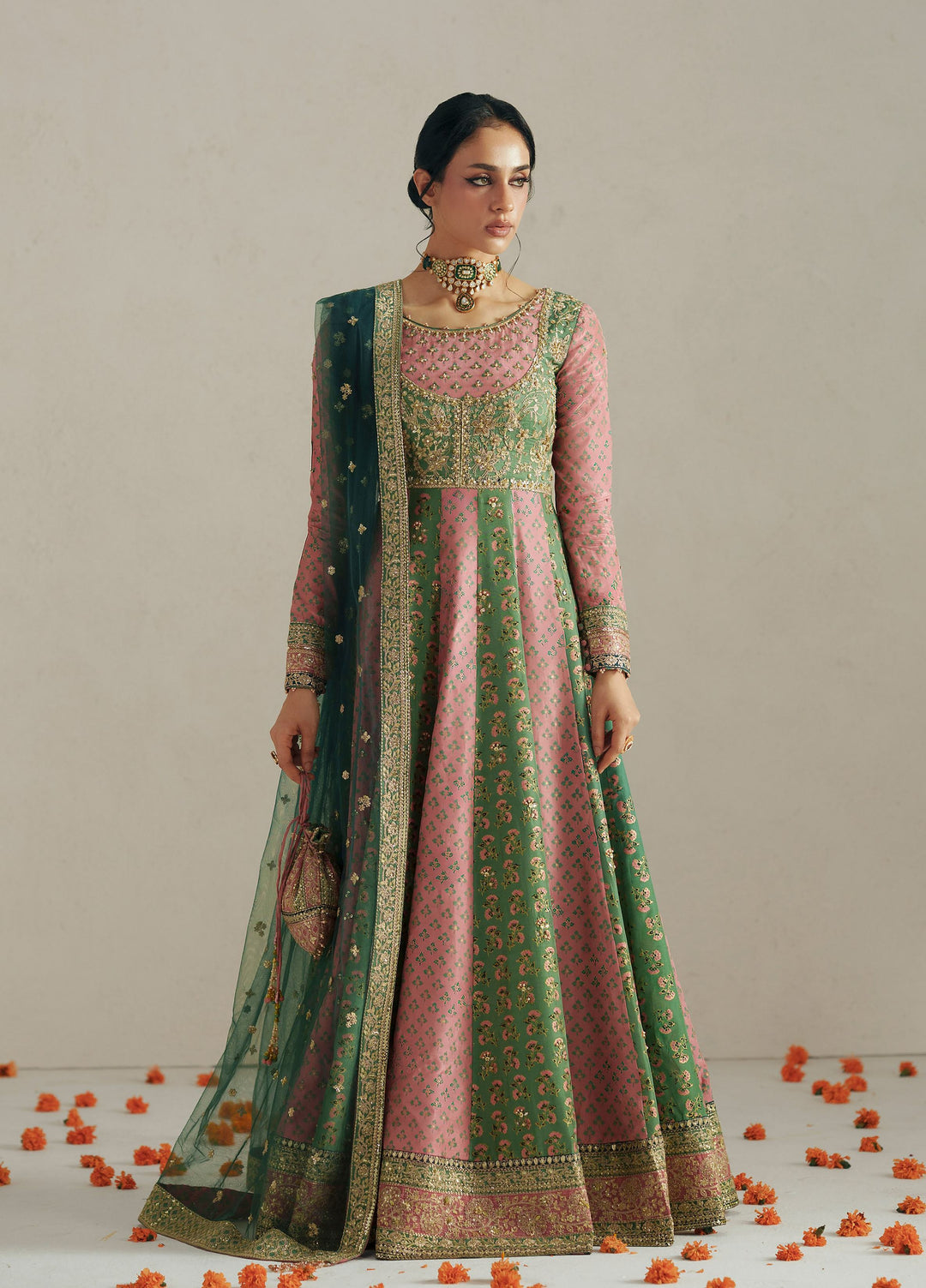 Vera Unstitched Embroidered Silk 3 Piece Suit VR26UWF Rang Multicolor Anarkali - Wedding Collection