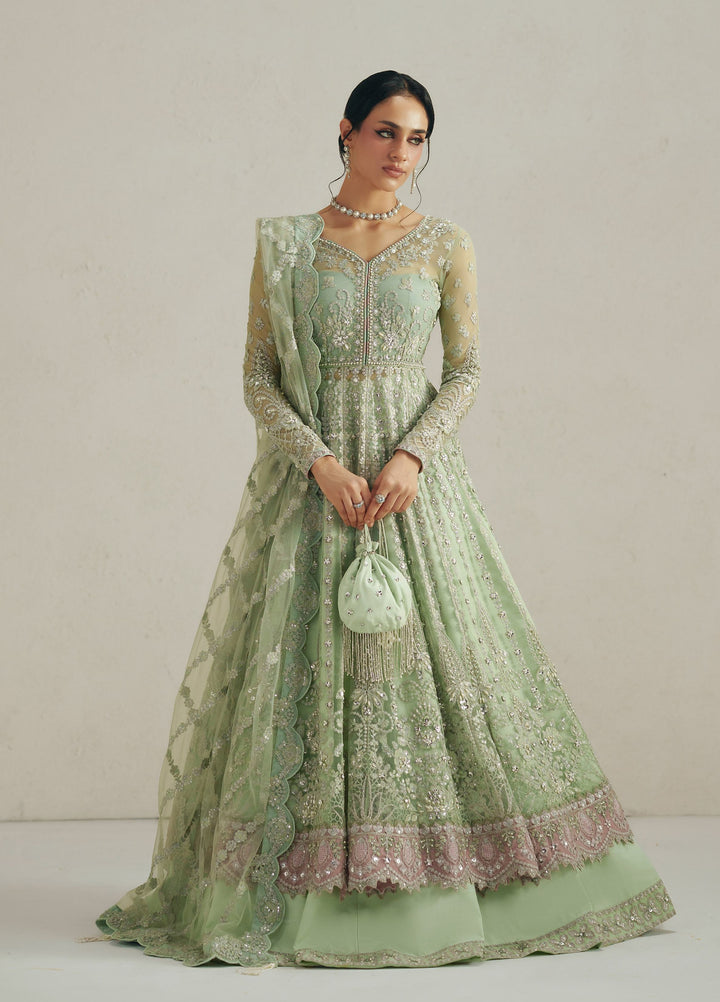 Vera Unstitched Embroidered Net Pishwas Suit VR26UWF Seafoam Green Pishwas - Wedding Collection