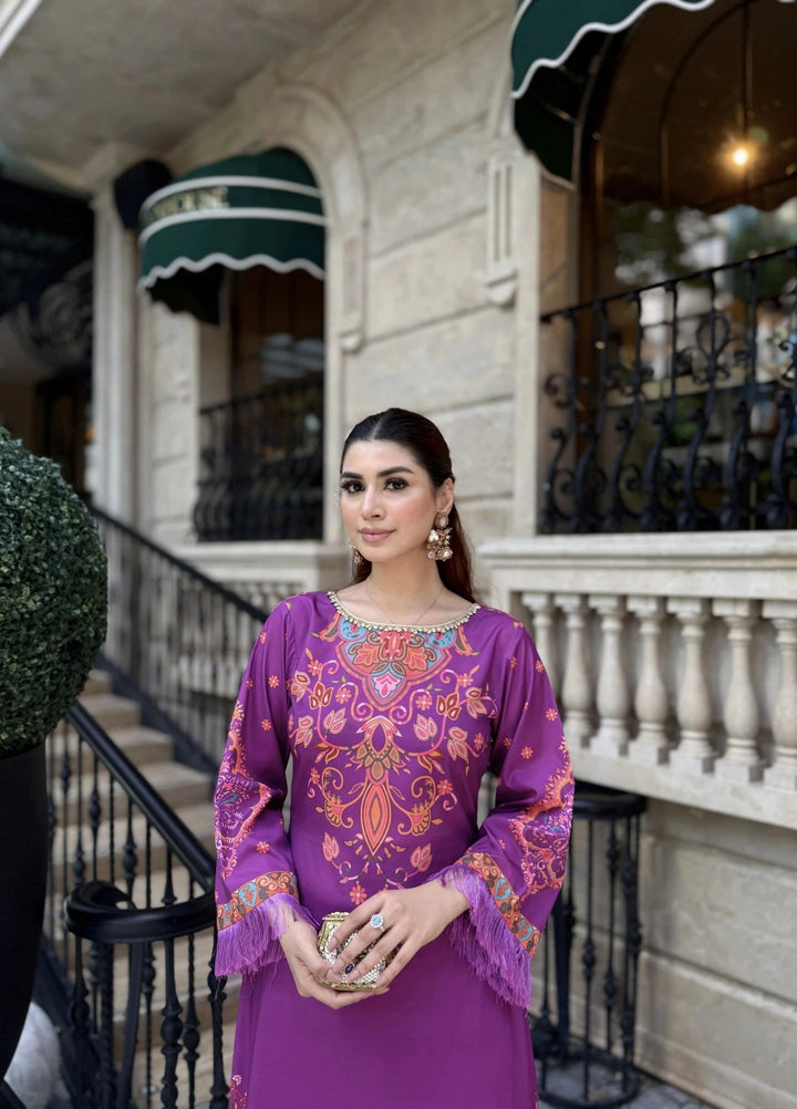 Mataish Women RTW Printed Crepe 1 Piece Suit Violet Mirage - Festive Collection