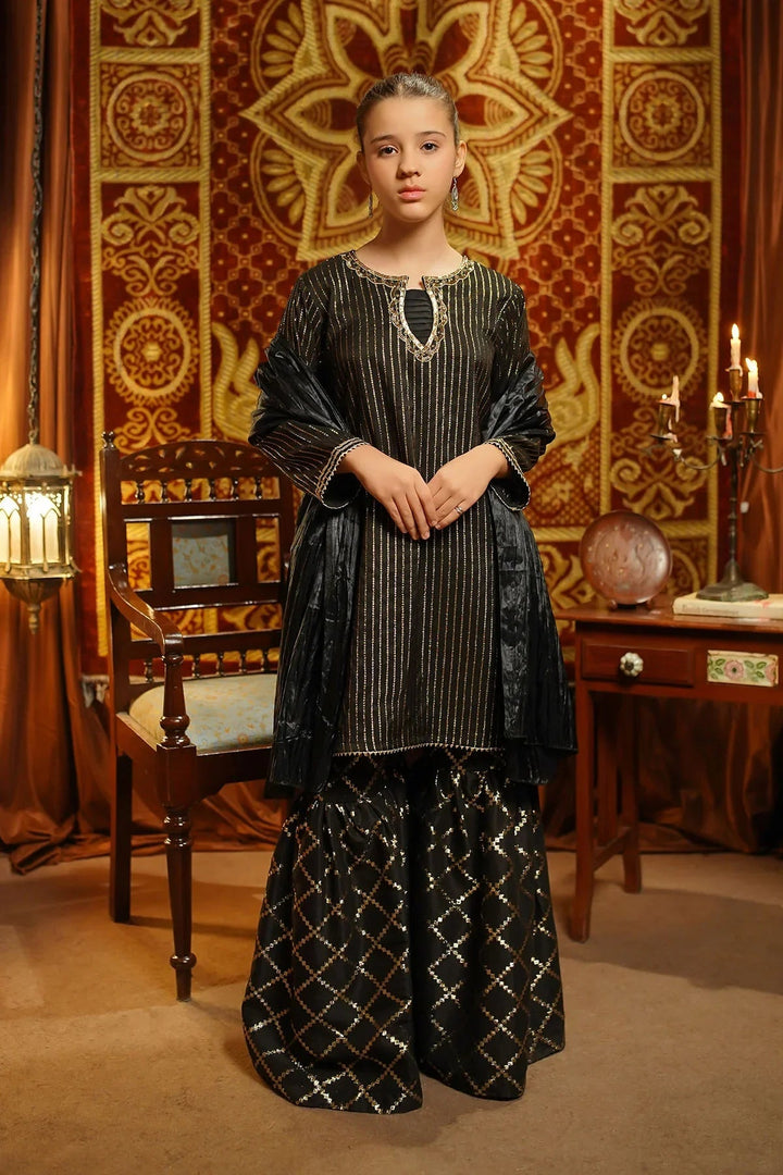 Ochre Girls Pret  Viscose Jacquard Hand Adda Work 3 Piece Suit EX-14 - Winter Collection