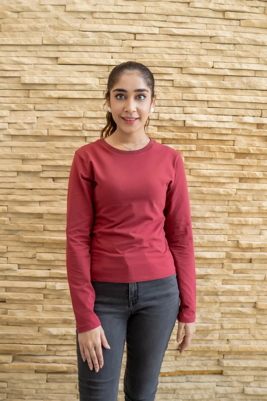 Dhaga Women Western Solids T- Shirt jersy Basic Mahroon DT10002 - Summer Collection