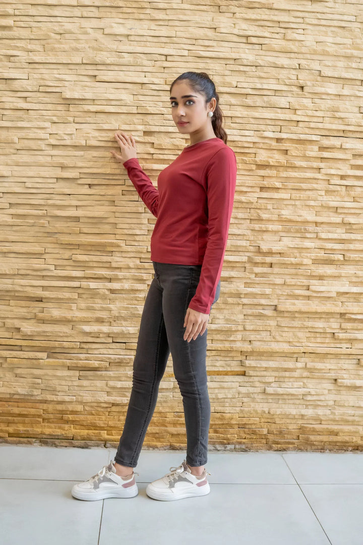 Dhaga Women Western Solids T- Shirt jersy Basic Mahroon DT10002 - Summer Collection