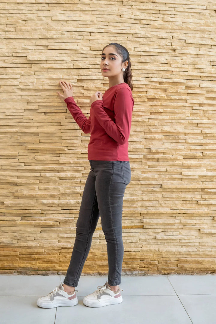 Dhaga Women Western Solids T- Shirt jersy Basic Mahroon DT10002 - Summer Collection