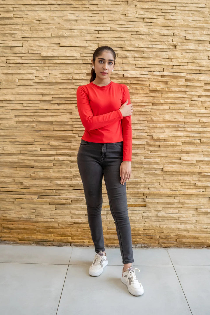 Dhaga Women Western Solids T- Shirt jersy Basic Red DT10002 - Summer Collection