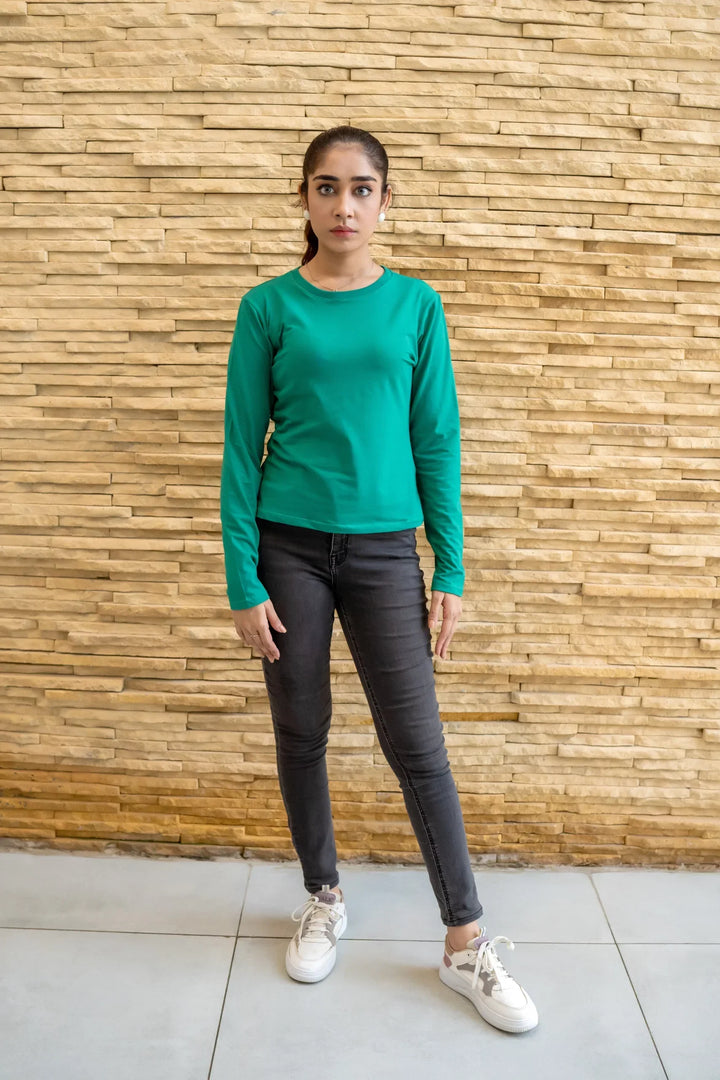 Dhaga Women Western Solids T- Shirt jersy Basic Green DT10002 - Summer Collection