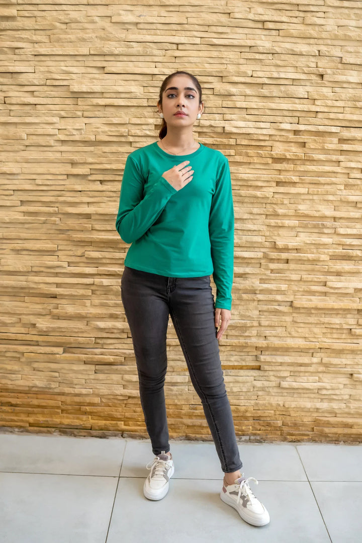 Dhaga Women Western Solids T- Shirt jersy Basic Green DT10002 - Summer Collection