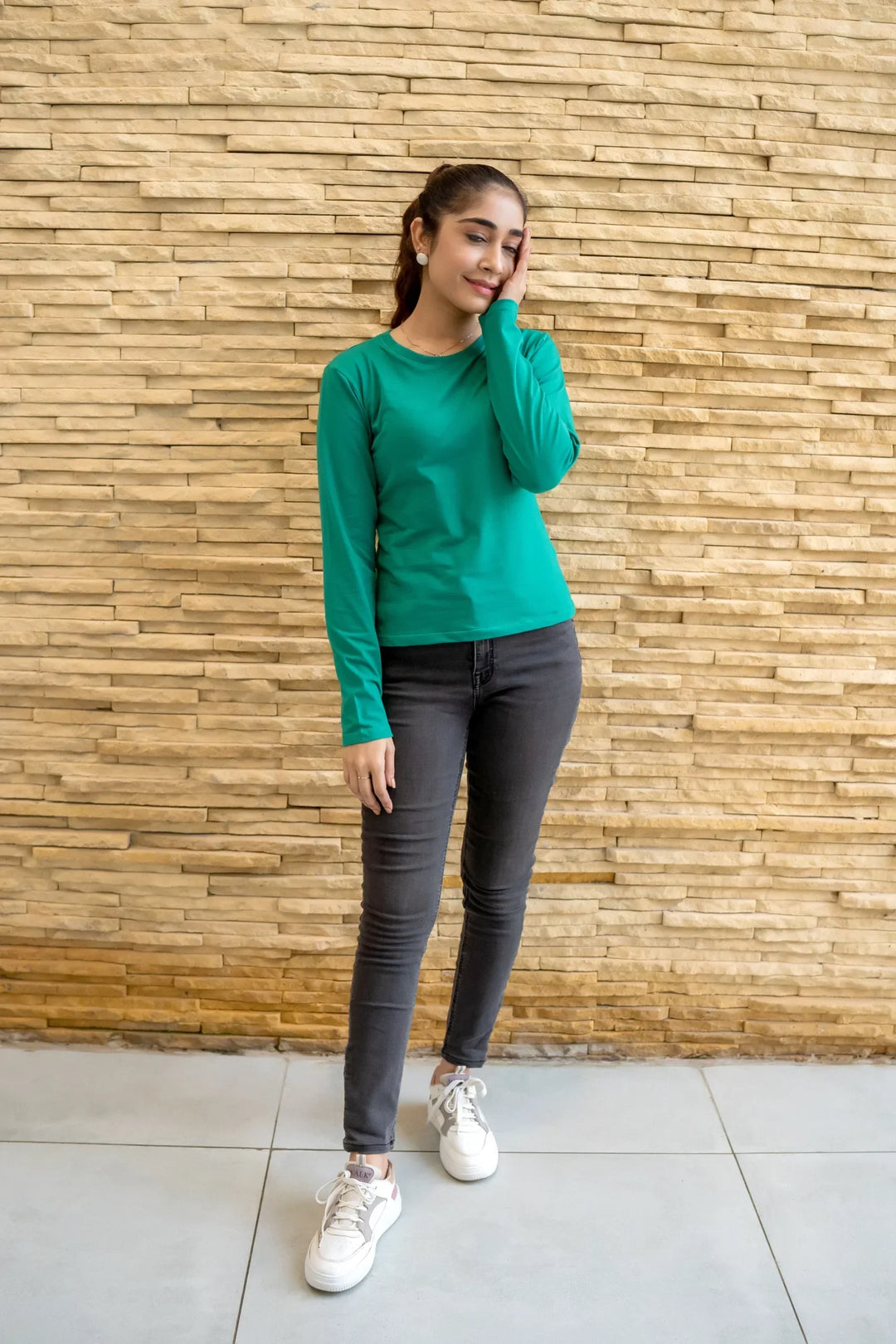 Dhaga Women Western Solids T- Shirt jersy Basic Green DT10002 - Summer Collection