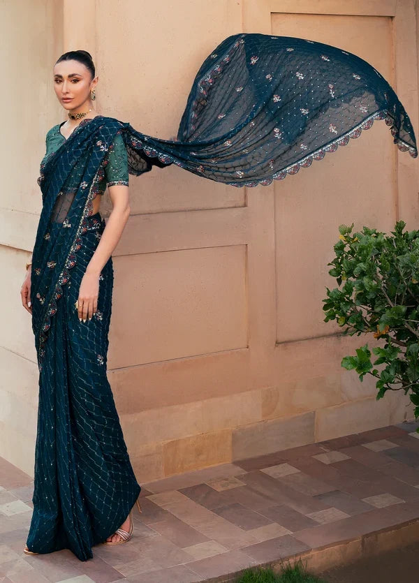 Rusukh by Sahane Unstitched Embroidered Chiffon Saree Suit GHAZAL Festive Collection