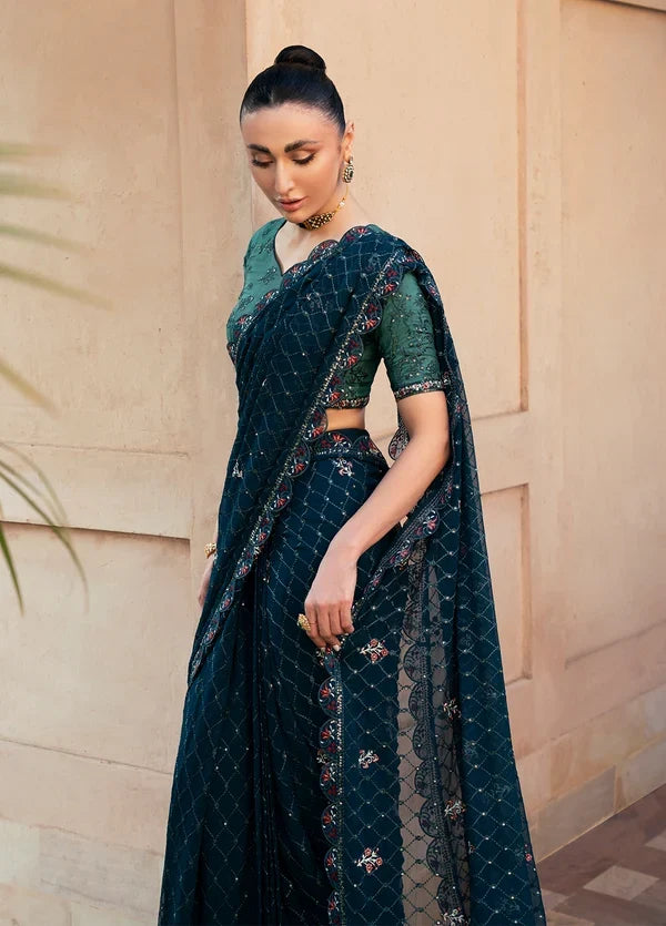 Rusukh by Sahane Unstitched Embroidered Chiffon Saree Suit GHAZAL Festive Collection
