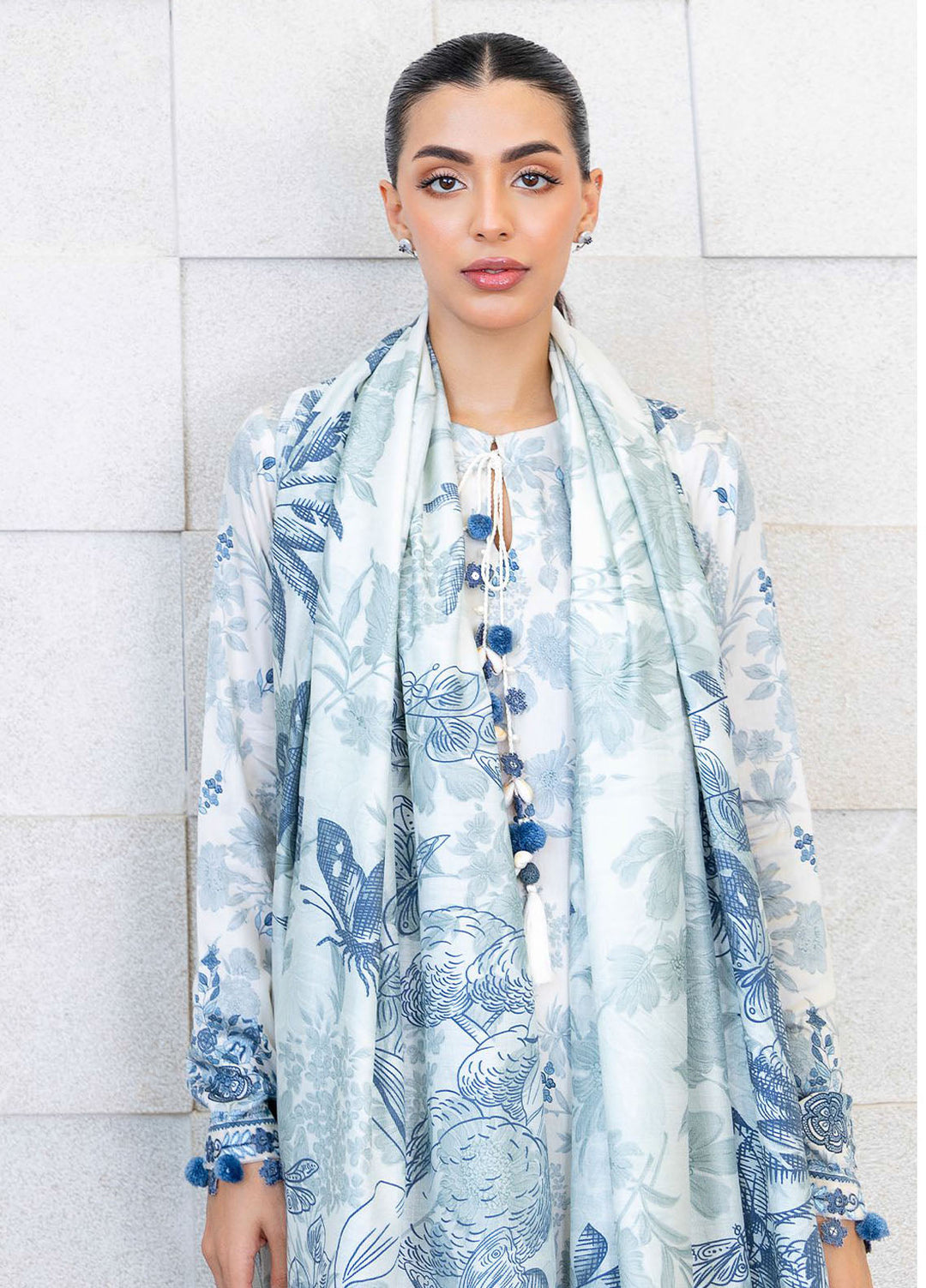 Cross Stitch Embroidered Cotton Satin Suits Unstitched 3 Piece CS25SU Whimsical Teal - Winter Collection