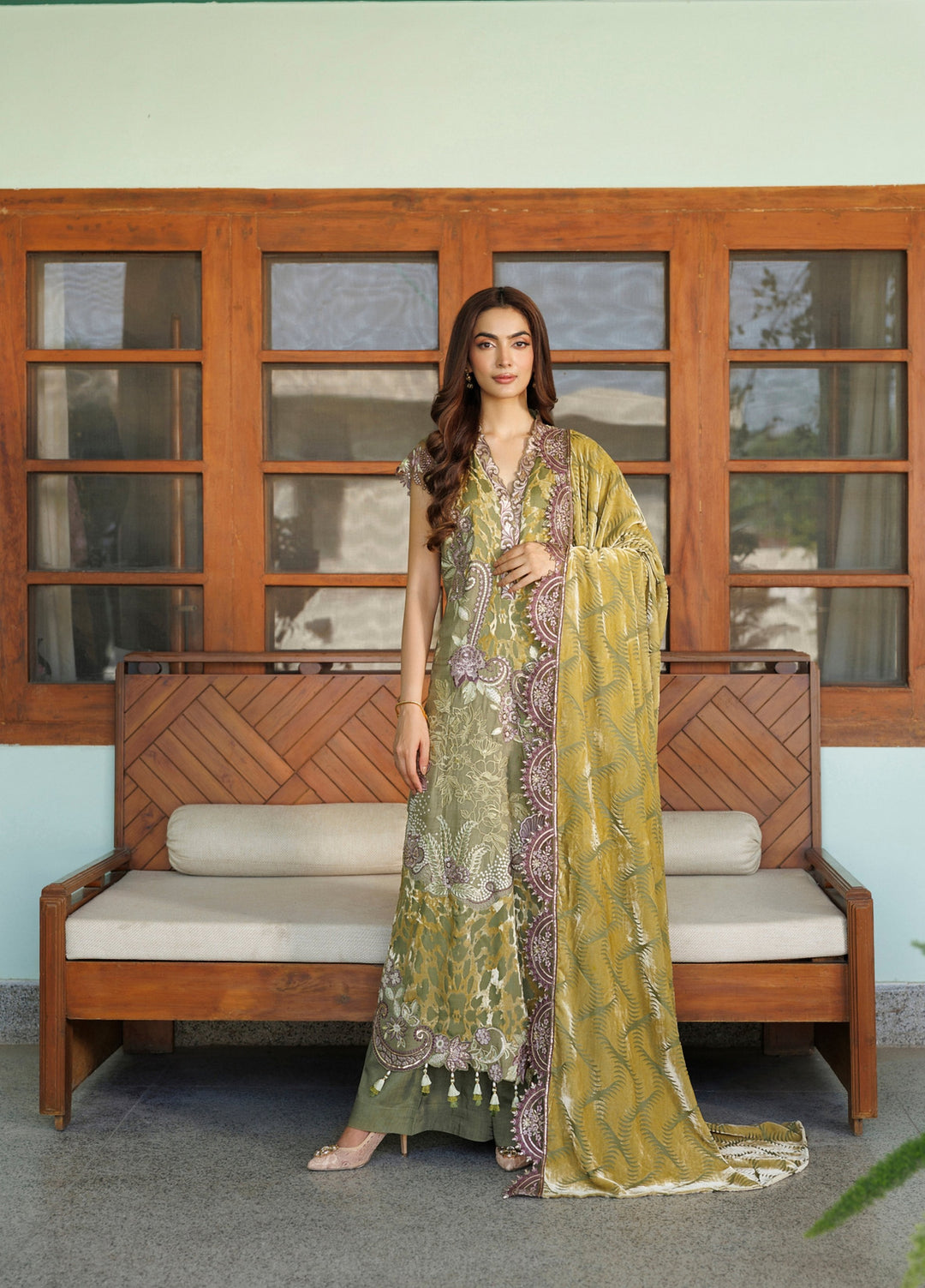 Plush Luxury by Asifa and Nabeel Unstitched Embroidered Viscose 3 Piece Suit Olive Bloom WLXU-01 - Festive Collection