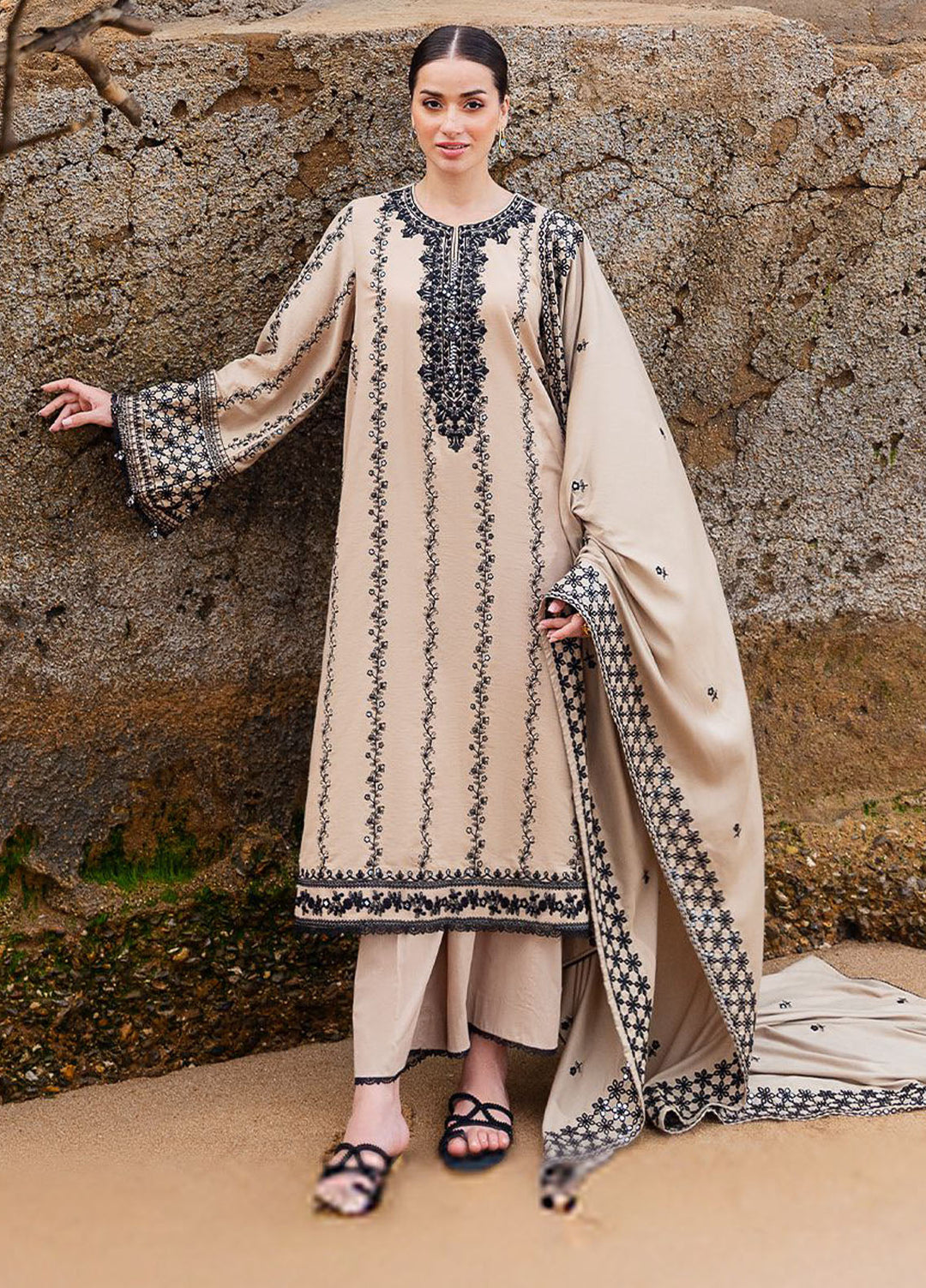 Cross Stitch Embroidered Cotton Satin Suits Unstitched 3 Piece CS25SU Woven Grace - Winter Collection