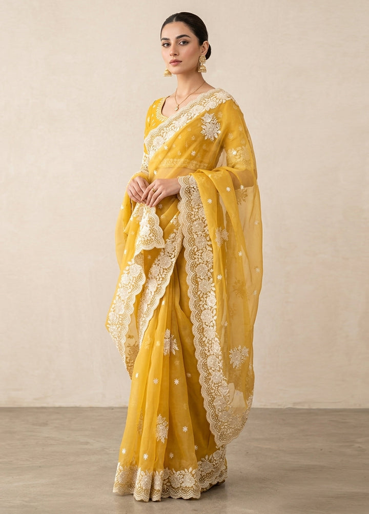 Elaya by House of Nyyra Unstitched 2 Piece Embroidered Pale Saree - Formals Collection
