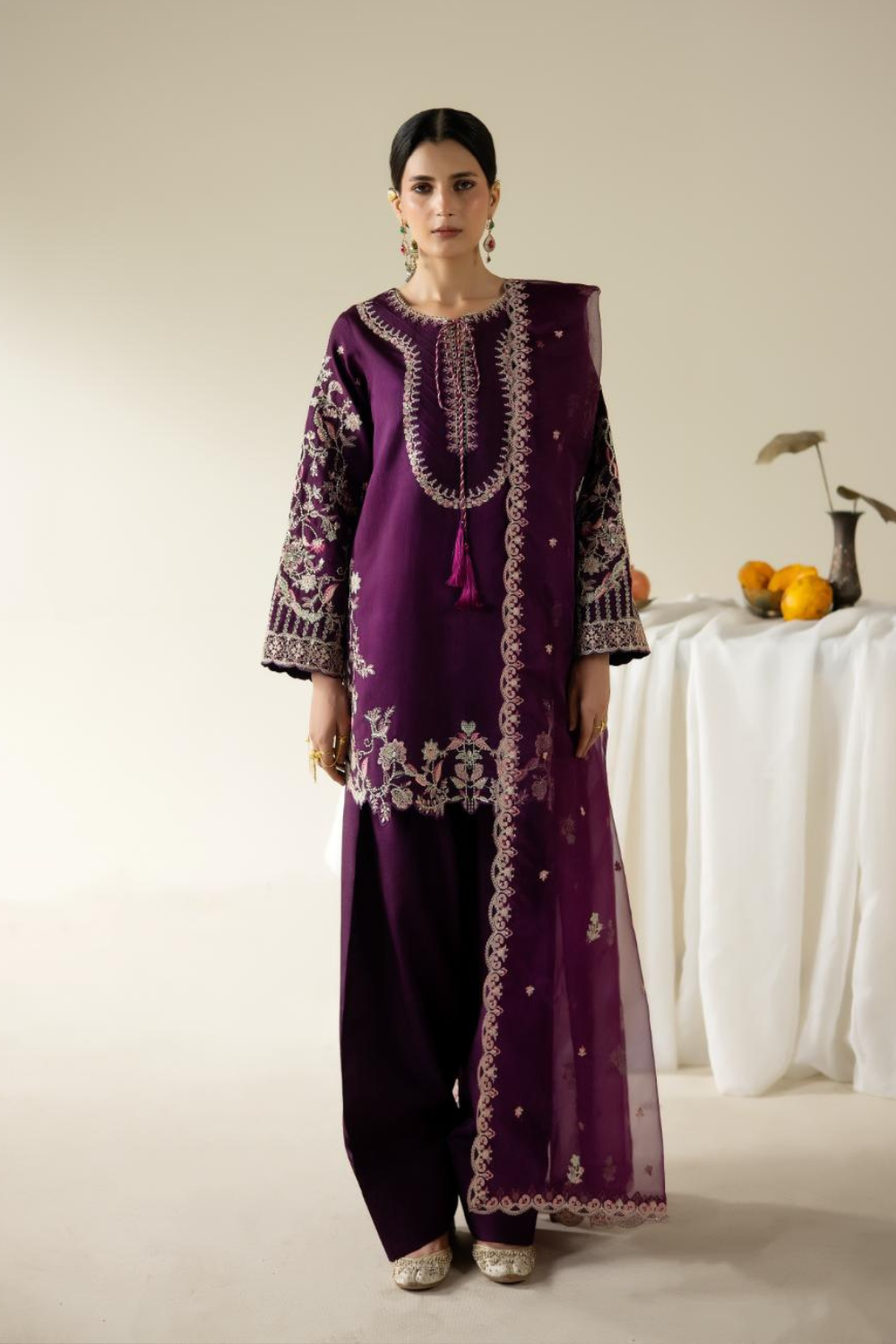 Lune Des Fleurs by Enzo RTW Embroidered Korean Silk 3 Piece Suit ARELA Festive Collection