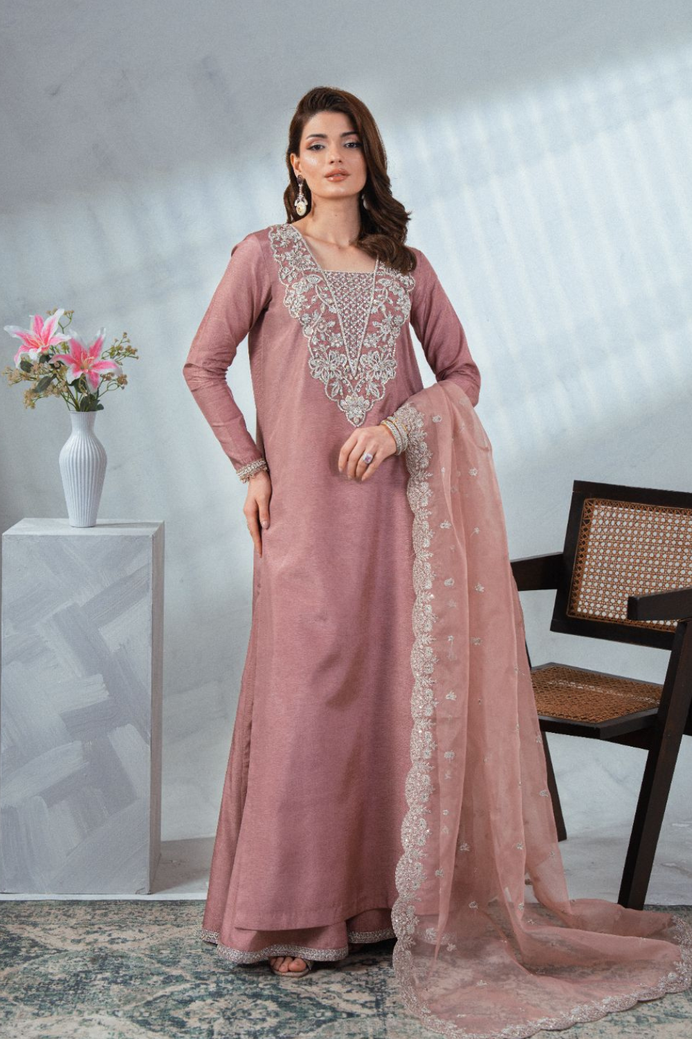 Soiree by Enzo Women RTW Hand work Silk 3 Piece Suit MAISON ROSE Festive Collection