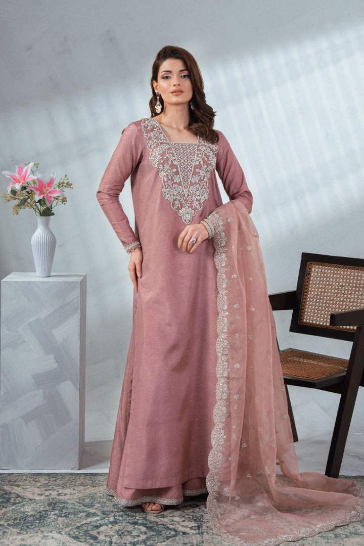 Soiree by Enzo Women RTW Hand work Silk 3 Piece Suit MAISON ROSE Festive Collection