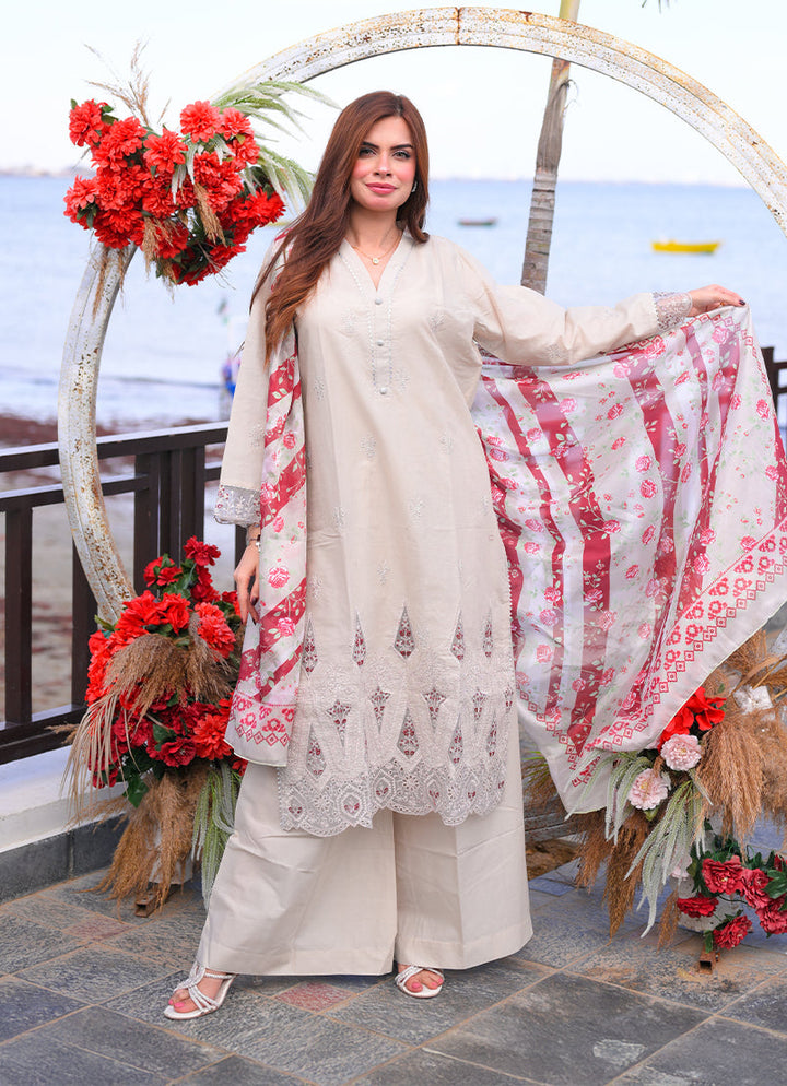 Noorkari by Ishq e Rang RTW Embroidered Lawn 3 Piece Suit Subtle Beige Casual Collection