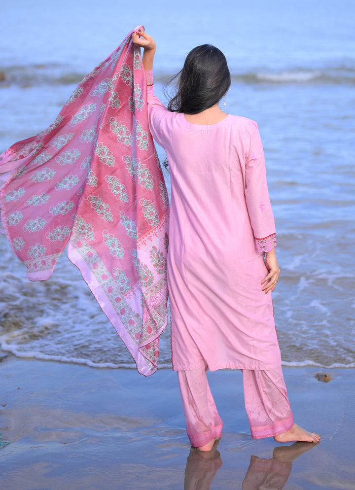 Noorkari by Ishq e Rang RTW Embroidered Cambric 3 Piece Suit Soft Pink Casual Collection