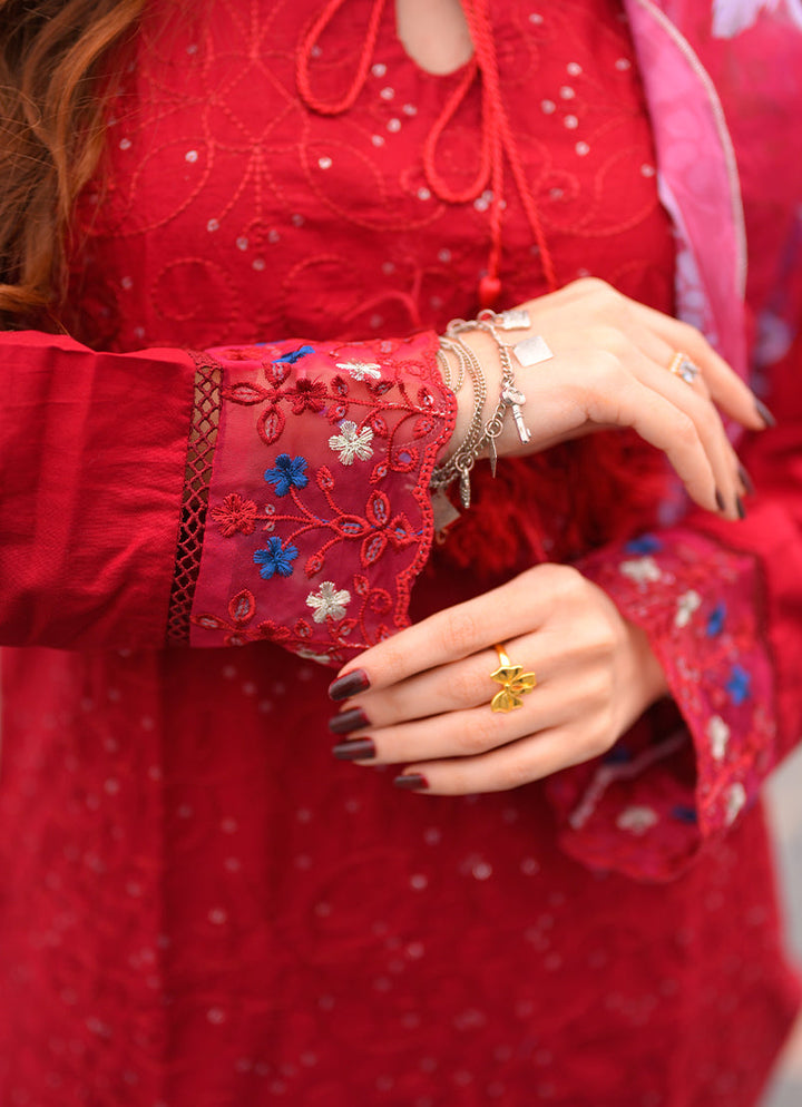 Noorkari by Ishq e Rang RTW Embroidered Lawn 3 Piece Suit Rich Red Casual Collection