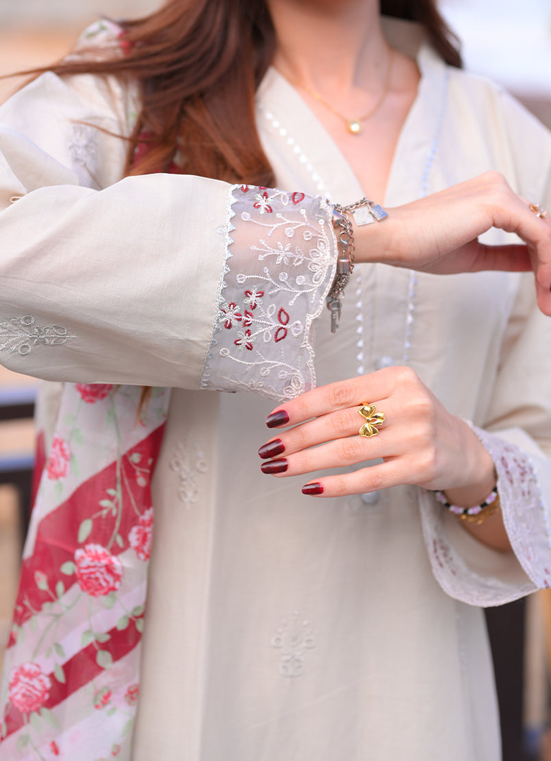 Noorkari by Ishq e Rang RTW Embroidered Lawn 3 Piece Suit Subtle Beige Casual Collection