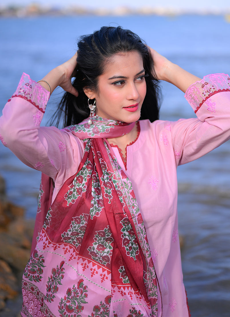 Noorkari by Ishq e Rang RTW Embroidered Cambric 3 Piece Suit Soft Pink Casual Collection